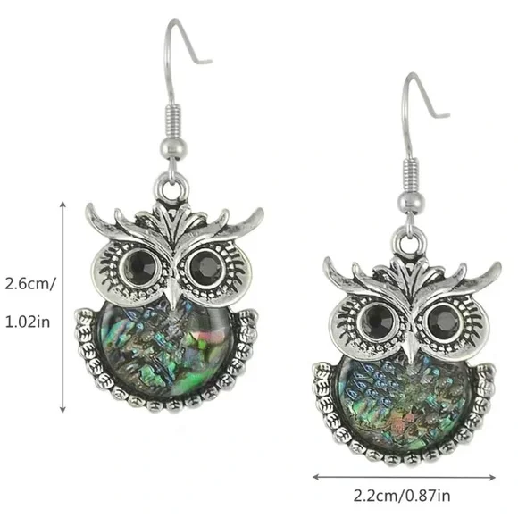 $2/$25 or 3/$35 NWOT Abalone shell/silver tone owl shimmery earrings - Picture 3 of 4